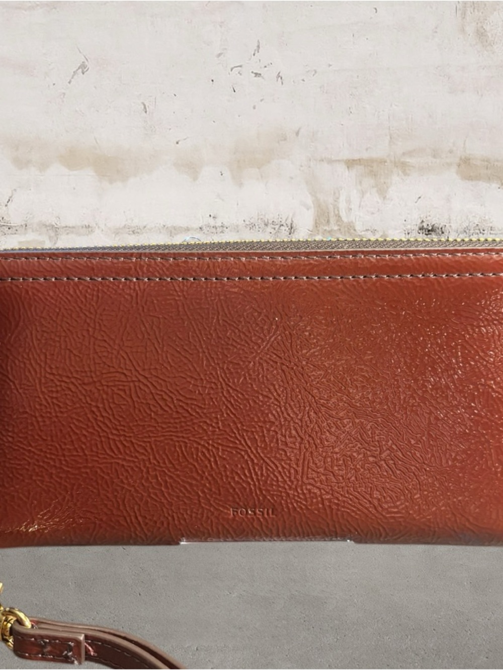 Fossil Logan RFID Zip Around Clutch in Red Mahogany NWT